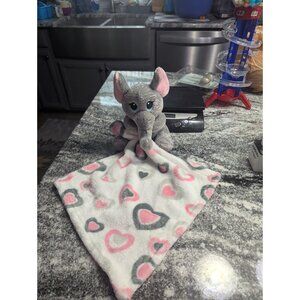 Little Beginnings Gray Plush Elephant Pink White Hearts Lovey Security Blanket